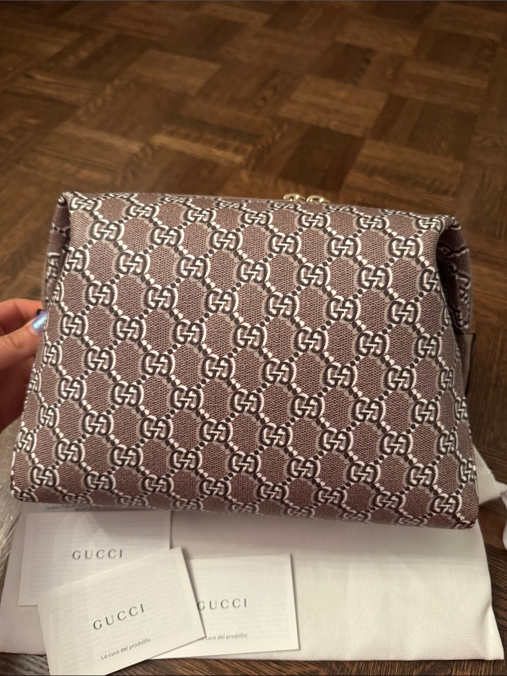 Gucci Toiletry Bag Pouch GG Monogram Zip Cosmetic Case size Large